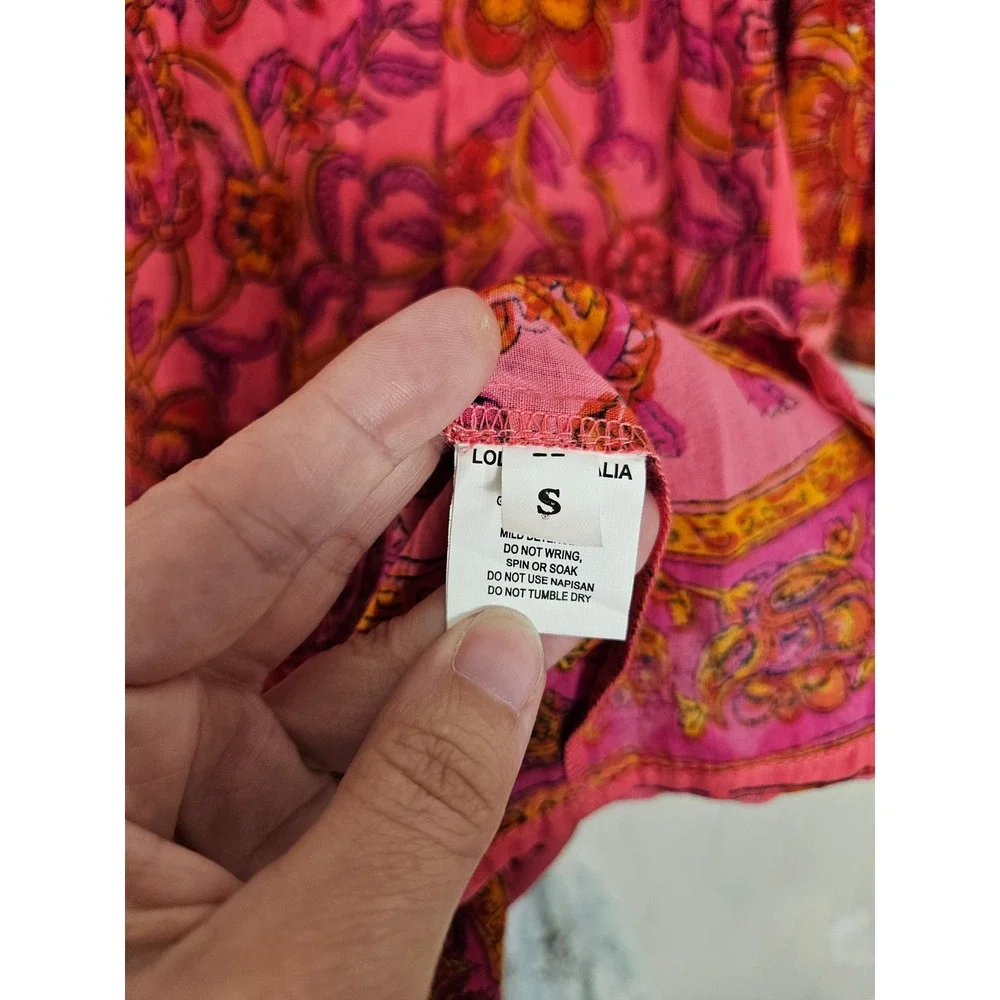 Lola Australia Tunic Dress Small Pink Paisley Tiered Ric Rac Bell Sleeve Boho
